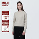 無(wú)印良品（MUJI）女式 棱紋編織 圓領(lǐng)短款針織衫 長(cháng)袖女款 女裝 薄款毛衣 燕麥色 S (155/80A)