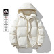 回力2025冬季新款羽絨羽絨服加厚保暖潮牌連帽外套寬松大碼面包羽絨服 米白色 XL  建議130-150斤