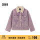 森馬（Semir）牛仔外套女拼接仿兔毛翻領寬松港風冬季落肩夾棉夾克103724108001