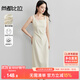 尚都比拉法式高級感連衣裙女秋季赫本風(fēng)長(cháng)款氣質(zhì)A字裙抽褶收腰顯瘦背帶裙