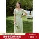 獨束大碼女裝【長(cháng)短雙版】浪漫法式碎花連衣裙夏新款印花清新裙子 清新薄荷-長(cháng)款 2XL (尺碼：4)
