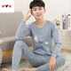 雅鹿青少年純棉秋衣秋褲套裝男士初中生保暖內衣中大兒童冬打底棉毛衫 銀灰貓(低領(lǐng)) 3XS 140碼 建議130-140厘米