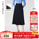 朗姿法式復(fù)古高腰顯瘦百褶設(shè)計(jì)感流行時(shí)尚女新款半身裙 暮色藏藍(lán)色 S