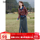 百圖betu女裝春季新款半身裙復古高腰開(kāi)叉牛仔半身裙女2401T54 牛仔色 M
