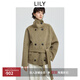 LILY2025冬新款女裝松弛感立領(lǐng)腰帶休閑雙面呢100%羊毛毛呢外套女 322灰綠 S