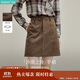 茵曼麂皮絨復古短裙2025秋女裝新款高腰顯瘦A字半身裙 深咖啡 M