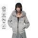 404MOBGANG燙鉆字母設計冬季大毛領(lǐng)加厚加絨外套女款休閑短款連帽開(kāi)衫衛衣 灰色 M