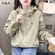 伊薇衣連帽短款純色小個(gè)子外套女2026春季新款寬松休閑大碼夾克潮流上衣 綠色 雙層 L 建議105-120斤