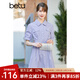 betu百圖女裝連衣裙色織條紋裙子夏天高腰A字裙子女短袖襯衫式連衣裙女2204T75 蘭色 M