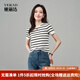 婭麗達簡(jiǎn)約薄款透氣條紋針織短袖女春夏新款內搭打底t恤套頭上衣 白色 K0 M