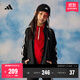 adidas女大童休閑三條紋長(cháng)袖套裝兒童秋季阿迪達斯官方輕運動(dòng) 黑色/白色   164