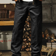 杰雷諾美式重磅復古伐木褲男春秋款寬松直筒cleanfit做舊休閑工裝褲子男 黑色【100%棉】 M 適合120-140斤