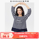 佐丹奴秋季純棉航海系條紋寬松拼接一字領(lǐng)長(cháng)袖t恤女13325772