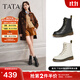 他她（TATA）靴子經(jīng)典英倫風(fēng)復古加絨馬丁靴厚底女靴真皮短靴WUY02DZ4 黑色（單里）- 37