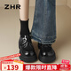 ZHR厚底單鞋女復古輕便魔術(shù)貼樂(lè )福鞋英倫通勤皮鞋配裙子JF172黑色37