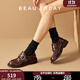 BEAUTODAY英倫風(fēng)小皮鞋女2025秋冬新款真皮黑色復古樂(lè )福鞋子女平底淺口單鞋 可可咖 37