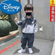 迪士尼（Disney）2025新款洋氣男孩酷帥運(yùn)動(dòng)衣服潮兒童寶寶衛(wèi)衣春秋季男童兩件套裝 灰色【套裝】 100