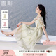 香影泡泡袖方領(lǐng)連衣裙女2025夏裝新款暈染漸變垂感海邊度假風(fēng)裙子 薄荷青檸綠 M 160/84A/95-110斤