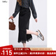 百圖betu女裝2025秋季新款半身裙下擺開叉蕾絲邊棉感裙子女2508T70 黑色 L