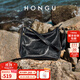 紅谷（HONGU）包包女包2025新款頭層牛皮腋下包時(shí)尚通勤單肩hobo包女士包 漆黑