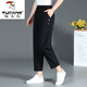 啄木鳥(niǎo)中年老年媽m媽棉麻九分褲夏季亞麻女褲寬/松大尺碼松緊腰休閑褲哈 黑色 4XL 建議135-165斤