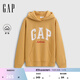 GAP女裝2025秋季新款撞色Logo寬松抓絨套頭連帽衫衛衣上衣792499 黃色 M (165/88A) 亞洲尺碼