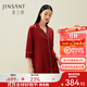 金三塔真絲睡衣女100%桑蠶絲簡(jiǎn)約外穿親膚襯衫式睡裙子 焦糖紅 XL