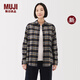 無(wú)印良品（MUJI） 女式法蘭絨襯衫領(lǐng)長(cháng)袖襯衫女士襯衣內搭上衣純棉秋季新品女裝 中灰色格紋 L （165/88A）