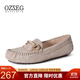 OZZEG澳洲豆豆鞋女單鞋春夏季真皮透氣軟底淺口平底防滑孕婦鞋一腳蹬 羊灰色 37