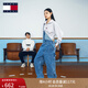 TOMMY JEANS【工裝闊腿】秋冬女美式潮流大口袋刺繡直筒牛仔背帶褲 牛仔藍1A5 S