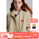 ELLE KIDS童裝 愛(ài)心繡花立領(lǐng)夾克外套男女兒童春秋季四合扣復古上衣 卡其色 165 (M)