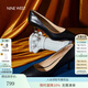 NINE WEST玖熙淺口尖頭高跟鞋女2025新款性感小貓跟單鞋通勤真皮氣質(zhì)女鞋 黑色(5.5cm)-羊皮革面 38