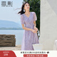 香影紫色碎花裙連衣裙女2025夏裝新款氣質(zhì)通勤中長(cháng)法式v領(lǐng)雪紡裙 淺紫 L 165/88A/110-125斤