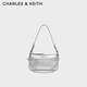 CHARLES&KEITH25冬季新品鏈條手提斜挎小方包腋下包新年禮物送女友CK2-20671816 Silver銀色 S