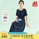 金菊【真絲100%桑蠶絲】2025夏季新款純色圓領(lǐng)短袖直筒裙中長(cháng)款連衣裙 藏青 XL