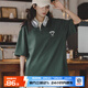 馬登女裝 美式復古翻領(lǐng)短袖學(xué)院風(fēng)寬松polo打底衫顯瘦情侶T恤 深綠色 馬登工裝 S