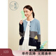 紫涵（ZIHAN）紫涵撞色拼接圓領針織開衫女2025年春季新款寬松手工鉤花毛衣外套 藍色 M