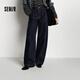 森馬（Semir）牛仔褲女冬季寬松分割抓毛拖地褲2025新款酷颯風(fēng)顯腿長(cháng)彎刀褲 原色牛仔98101 L