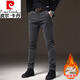 皮爾卡丹（pierre cardin）高端燈芯絨休閑褲男士修身小腳褲2026年春季新款潮流黑色長(cháng)褲子男 6638深灰 加絨 32 【131-140斤】