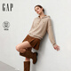 GAP女裝2025秋季新款logo紐扣半開(kāi)襟寬松連帽針織衫上衣 卡其色 M (165/88A)亞洲尺碼