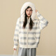 ELEVEN SLEEP秋冬條紋毛衣開(kāi)衫保暖外套韓系可拆卸毛領(lǐng)長(cháng)袖上衣女 灰白色 M