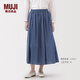 無印良品（MUJI）女式 棉紗 抽褶裙 長半身裙女款裙子25年秋季女裝 BE1XTA5A 藍(lán)色格紋 L (165/70A)