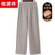恒源祥中年媽媽秋冬加絨加厚直筒褲子中老年女冬季保暖松緊腰毛呢褲長(cháng)褲 卡其色 加絨 5XL (建議155-170斤)