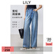 LILY經典丹寧2025春復古全棉中高腰百搭寬松直筒牛仔褲闊腿褲女 419牛仔藍 M