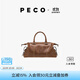 PECO小丑機車(chē)包植鞣皮油蠟波士頓手提單肩斜挎通勤軟皮女包生日禮物 琥珀色頭層半樹(shù)膏小?，F貨