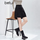 百圖（betu）女裝2025年冬季新款休閑褲仿燈芯絨褲子百搭闊腿短褲女2510T76 黑色 S