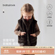 babylove寶寶毛絨馬甲秋冬嬰兒外搭保暖上衣可愛(ài)超萌坎肩百搭冬裝 展鹿頭角-棕 90 cm