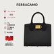 菲拉格慕(Ferragamo)  女黑色牛皮革手提包 0750036 禮物 送女友