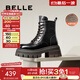 百麗（Belle）千層靴時(shí)尚復古馬丁靴女增高厚底短靴B2303DZ4預售 黑色-絨里 38 (240mm)