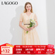 LAGOGO【萊賽爾】法式V領(lǐng)連衣裙女拉谷谷夏季新款氣質(zhì)修身裙子 米色(T2) M